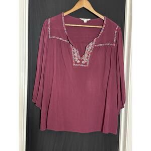 The Pioneer Woman Split Neck Embroidered Blouse Women's Plus Size‎ 2X